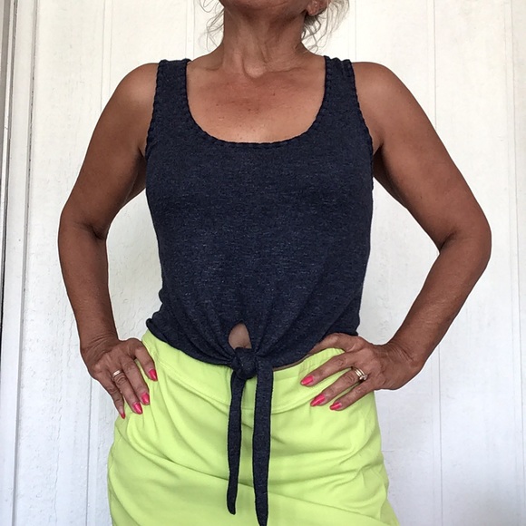 ALICE + OLIVIA BLUE COTTON TIE FRONT TANK TOP MEDIUM - Picture 6 of 15